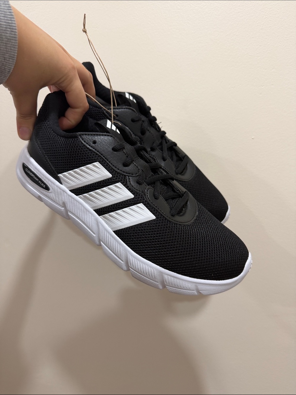 🆕 NIB adidas Black Cloudfoam Flex Athletic Sneakers with White Stripes Wide 8.5